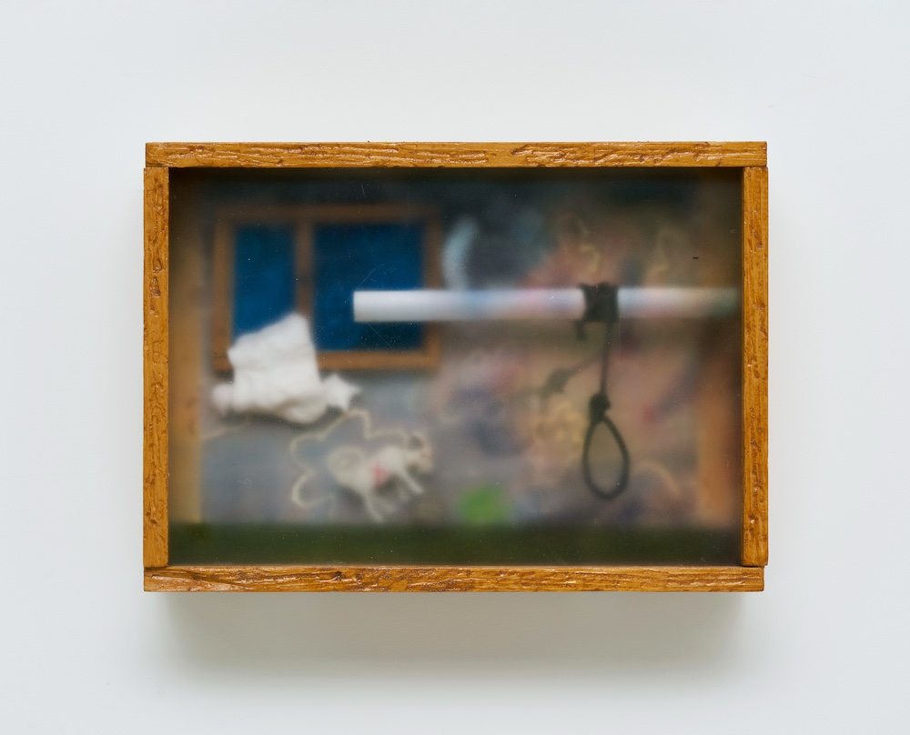 Yongkuk Ko, &lsaquo;Summer Dream&rsaquo;, 2023, Wooden strip, wooden plate, varnish, acrylic, acrylic glass, found object, clay, styrofoam, 25 &times; 35 cm